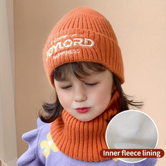 2pcs Autumn Winter Thickened Hat Neck Gaiter Warm Knitted Hat Scarf Set