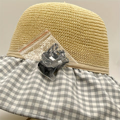 Plaid Pattern Stitching Sun Hat Casual Foldable Breathable Bucket Hats