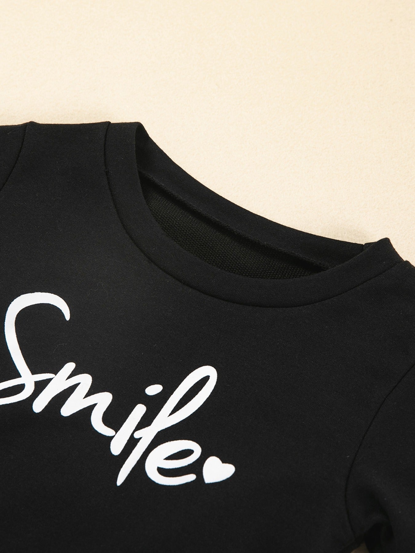Girls Smile Print Sweatshirt & Sports Pants Set