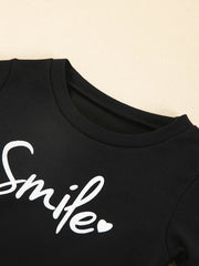 Girls Smile Print Sweatshirt & Sports Pants Set