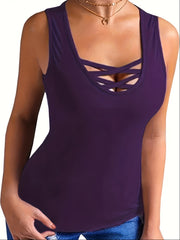 Solid Crisscross Front Stretch Tank
