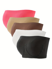 5 Pack Plus Size Tube Bra Set Solid Strapless High Stretch Bandeau 5pc Set