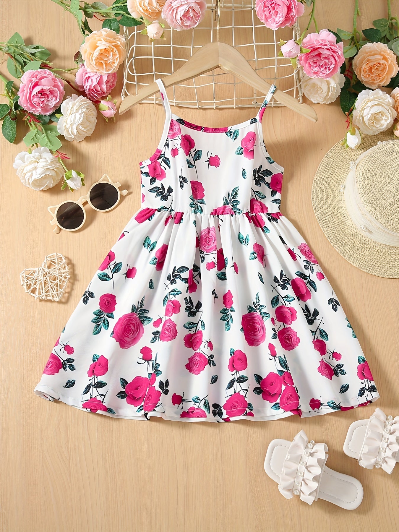 Toddler Girls Flowers Graphic Cami Dress For Party Beach