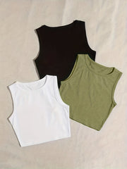 3-Piece Lounge Tops Crew Neck Tank Top Women's Loungewear