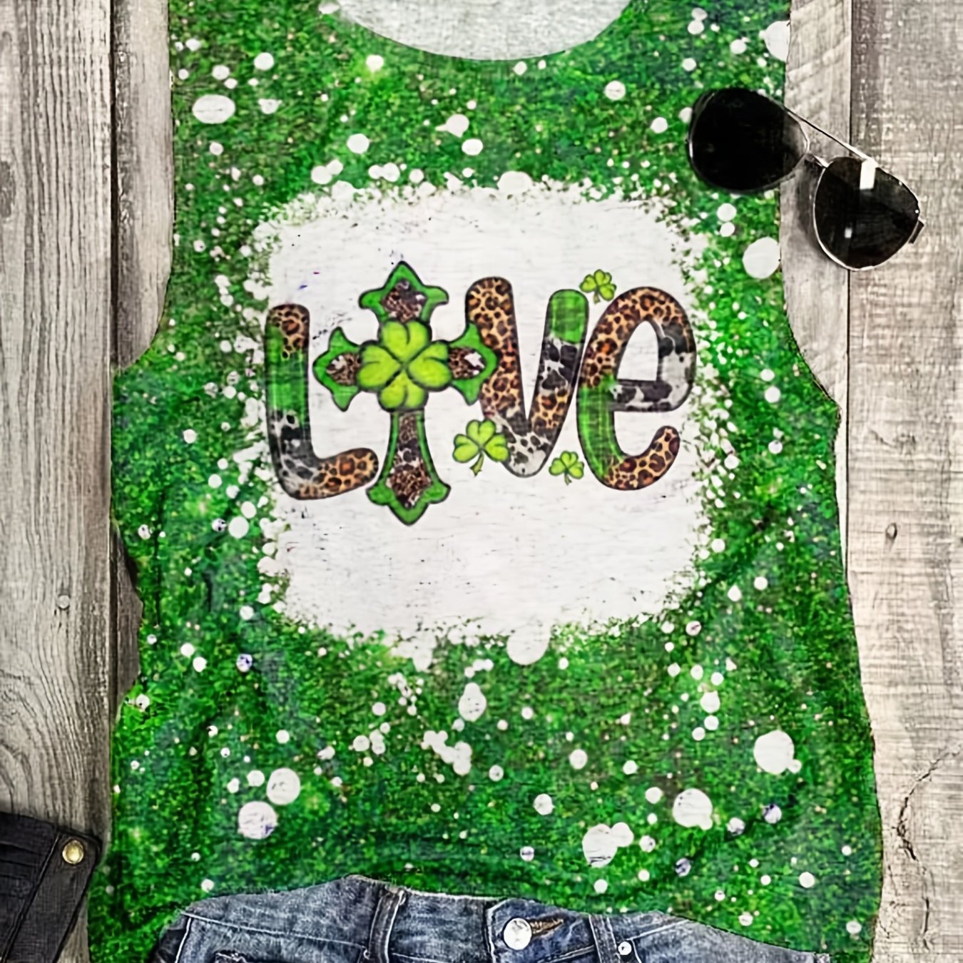 Leopard Love Shamrock Print Tank Top St Patrick's Tank Top