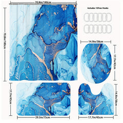 4pcs Waterproof Marble Shower Curtain Set with Non Slip Mat & Rug