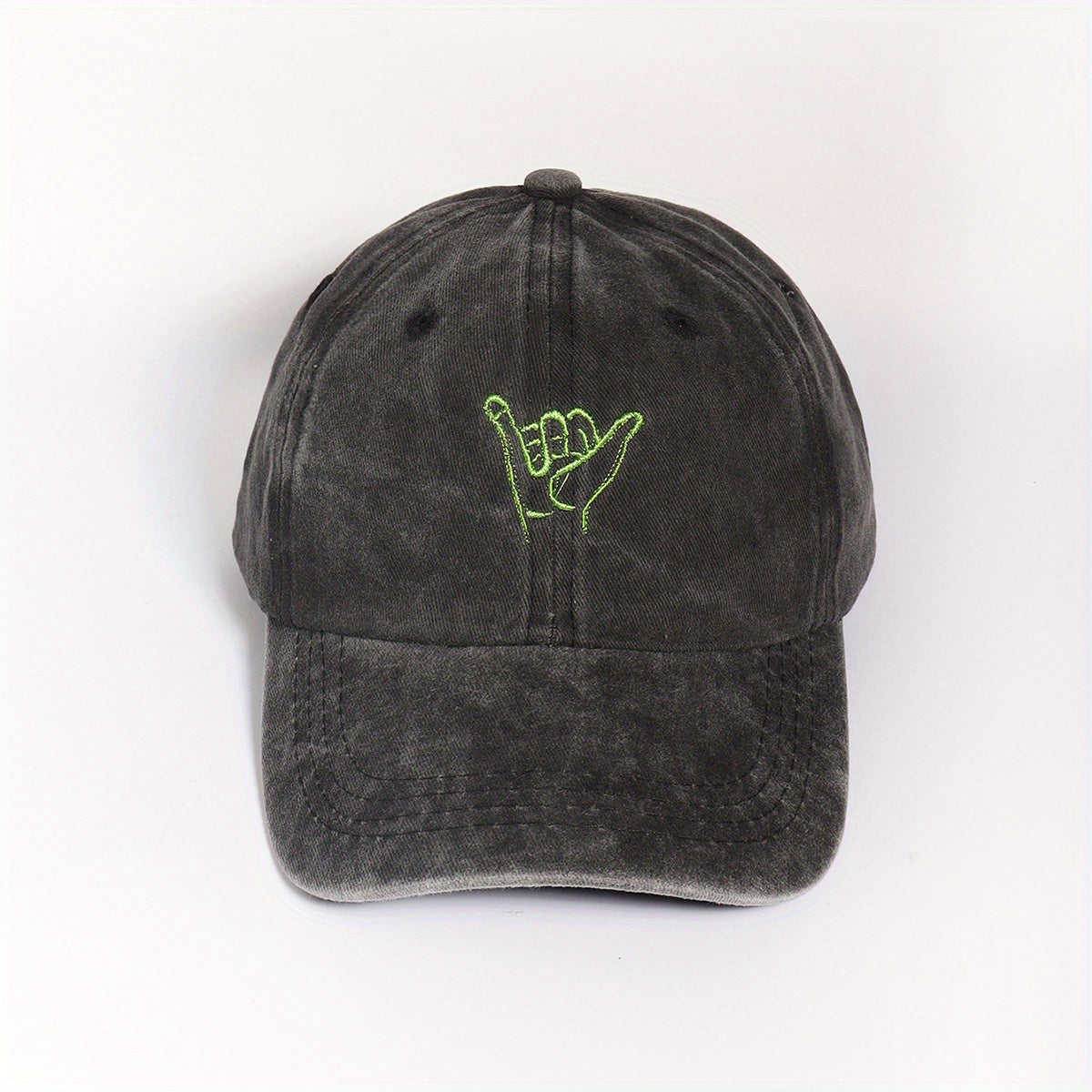 Distressed Embroidery Baseball Cap Gray Washed Unisex Dad Hat