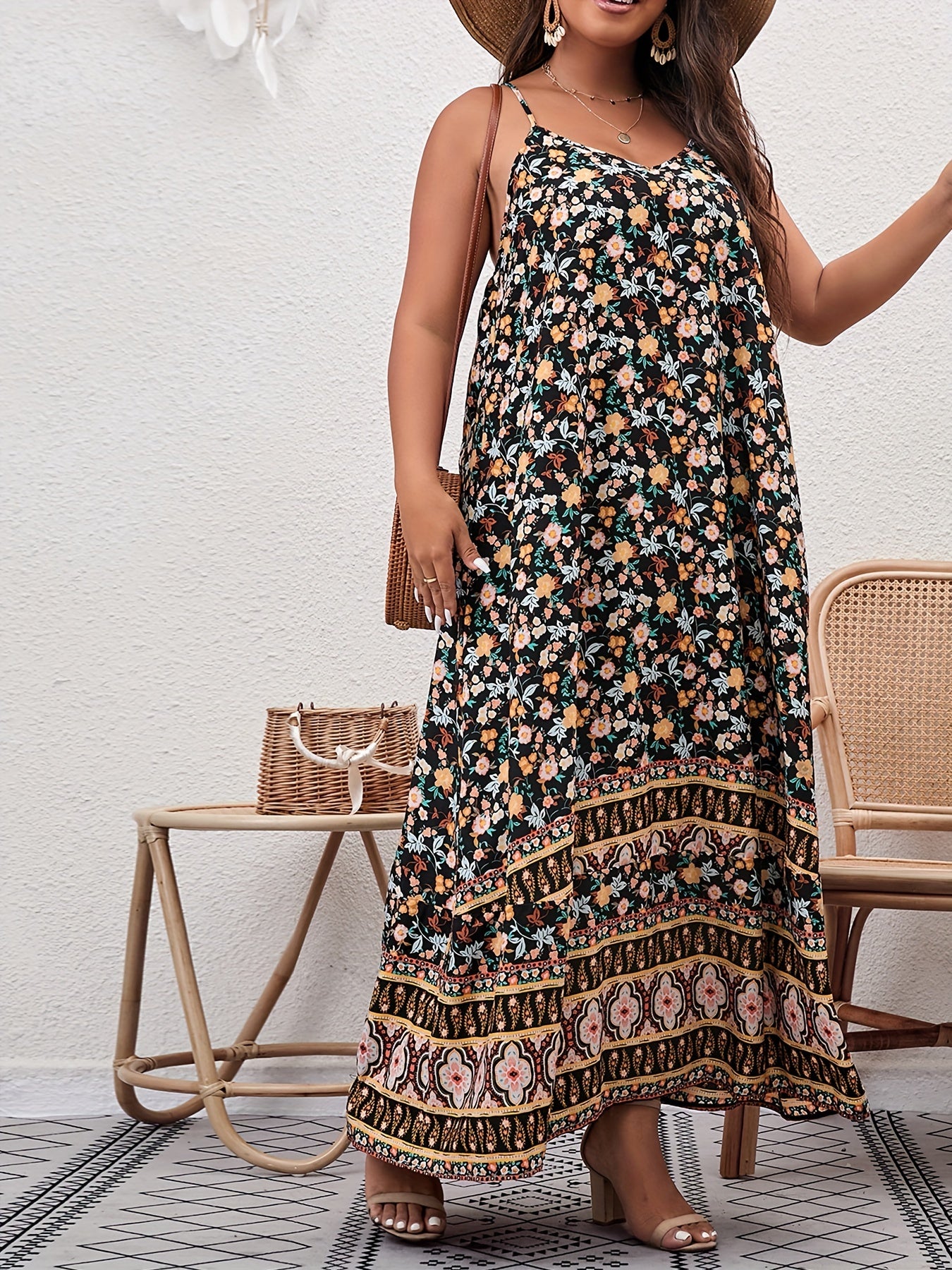 Boho Plus Ditsy Floral Maxi Cami Dress