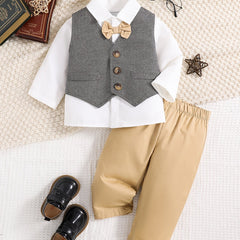 Baby Boys Gentleman Style 3pcs Suit Bowtie Dress Shirt Vest Pants Set