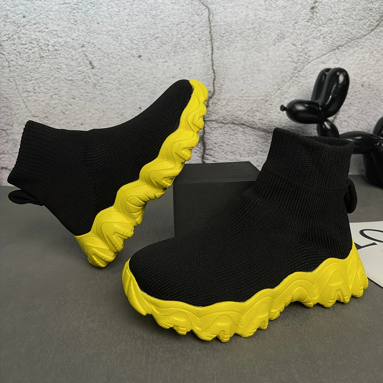 Girl's High Top Woven Knit Slip On Sock Shoes