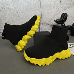 Girl's High Top Woven Knit Slip On Sock Shoes