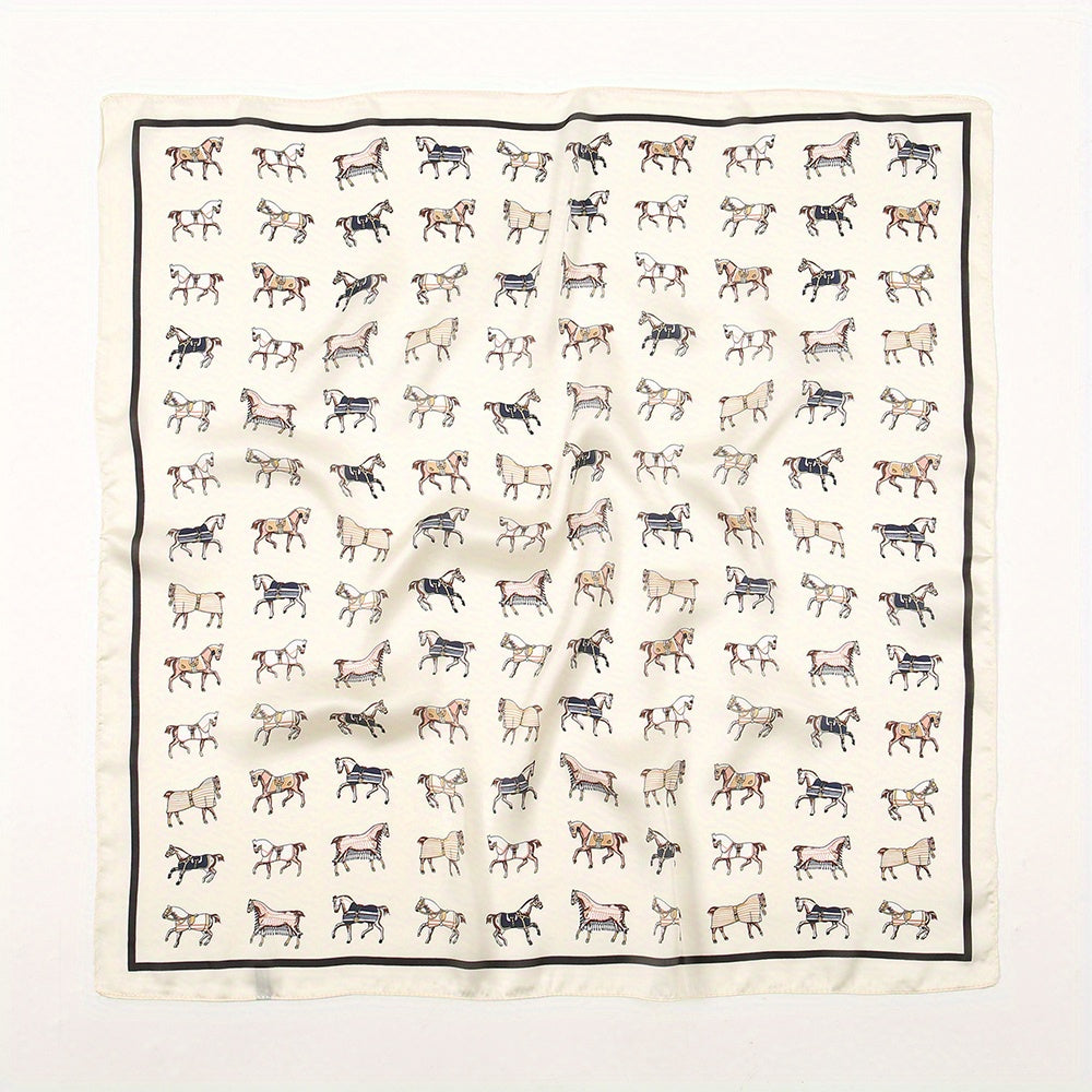 70 1cm Horse Print Scarf Square Satin Shawl Sunscreen Head Wrap