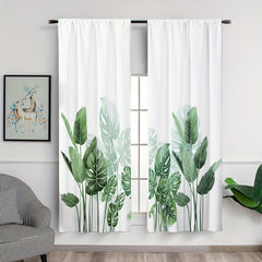 Palm Leaves Printed Window Curtain Rod Pocket Semi Blackout Decorative Curtains