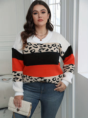 Colorblock Leopard Print Round Neck Jumper