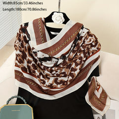 Leopard Print Scarf Bohemia Cotton Linen Shawl Vintage Windproof Warm Wrap