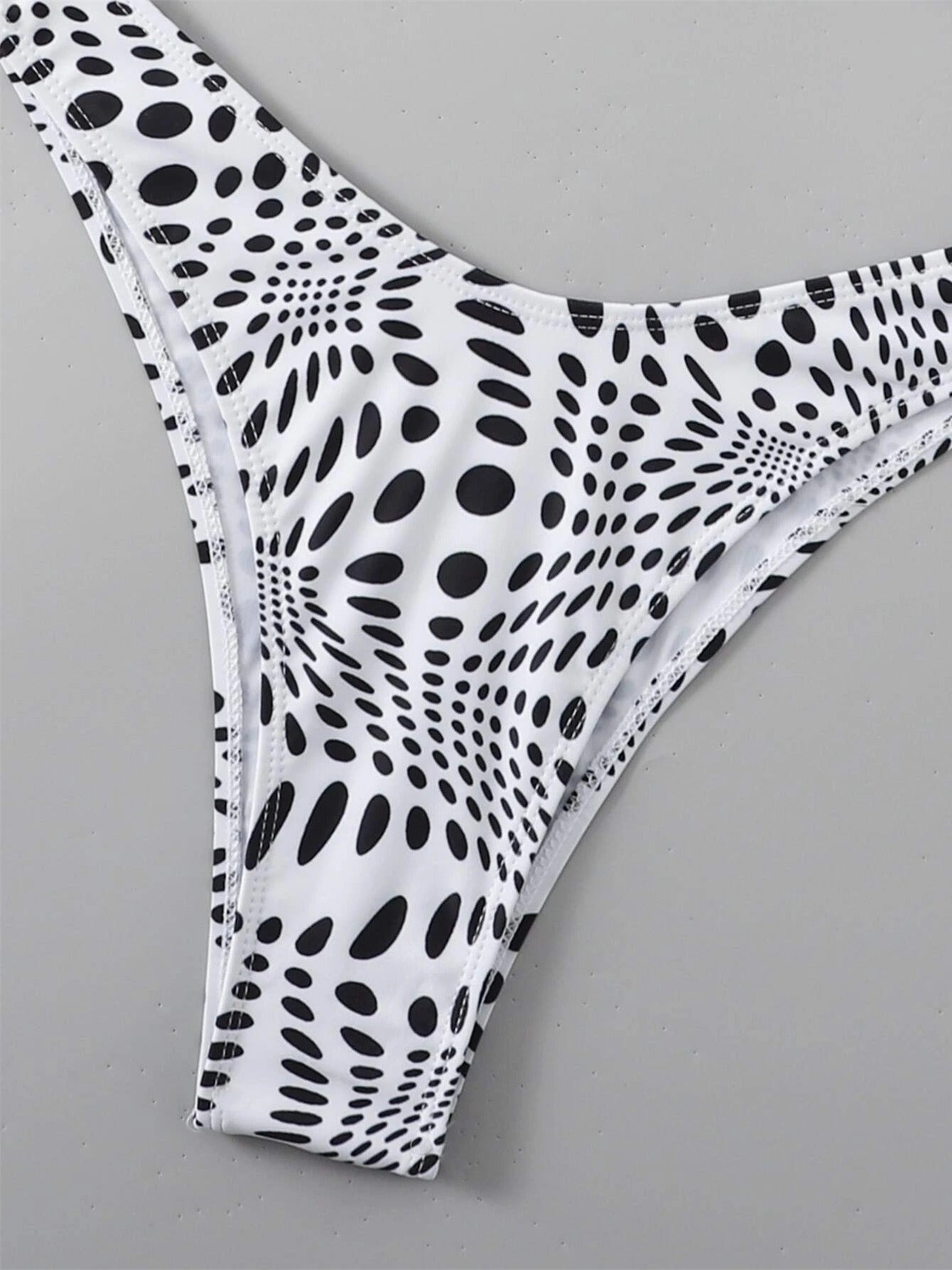 Polka Dot Halter Neck Bikini Set V Neck Ring Linked Tie Back Backless