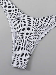 Polka Dot Halter Neck Bikini Set V Neck Ring Linked Tie Back Backless