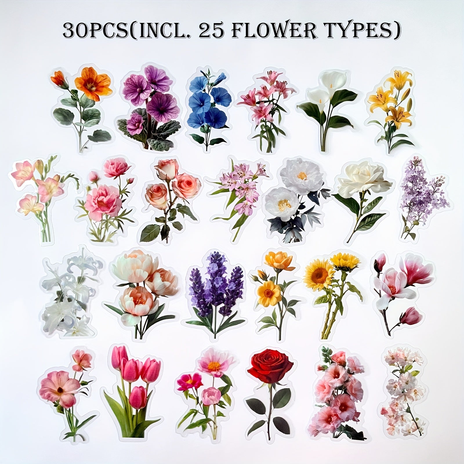 25 Blooming Flower Stickers Reusable Vinyl Stickers for Scrapbooks Cars Laptops