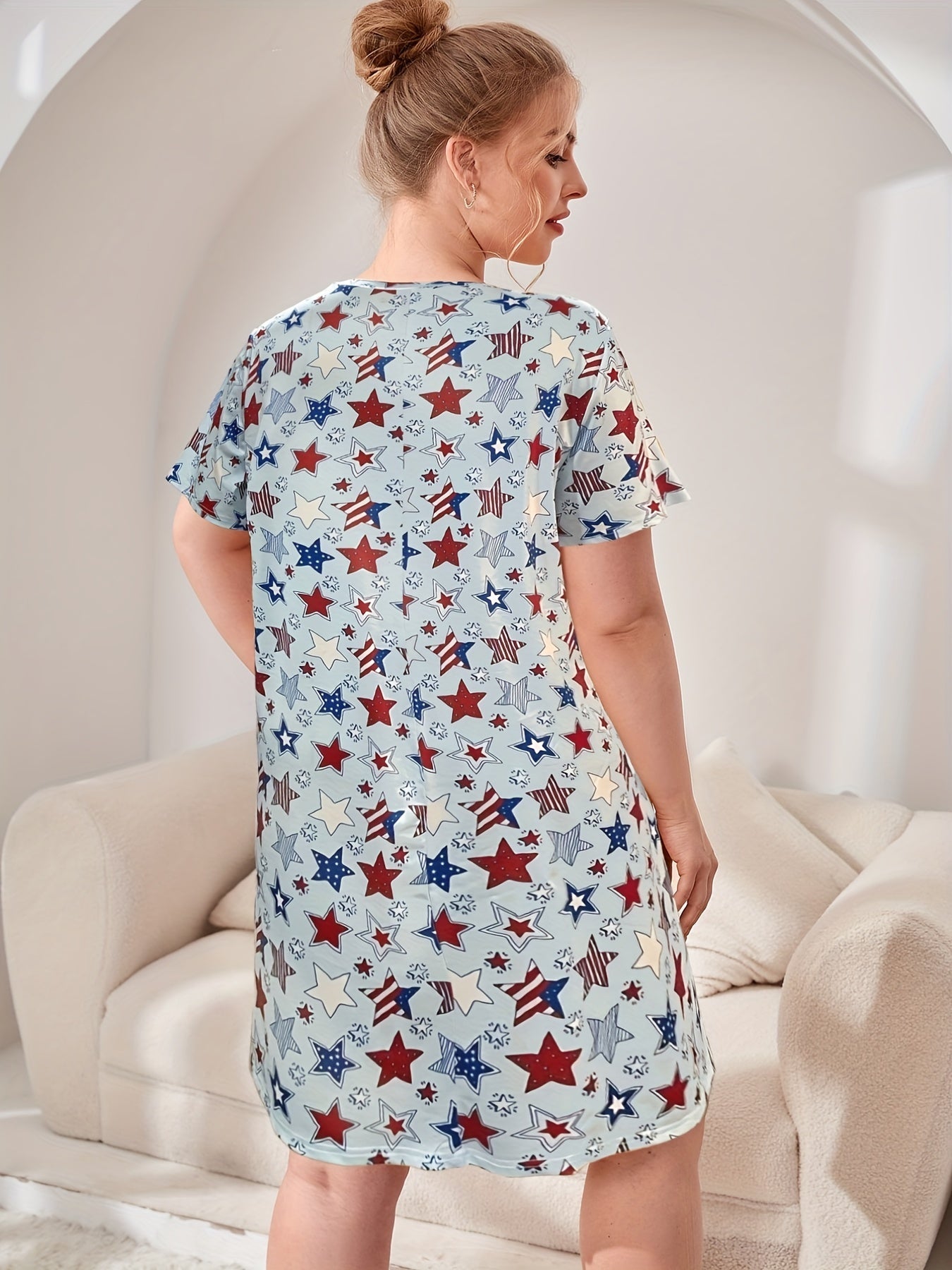 Women's Plus Flag & Star Print Independence Loungewear Dress