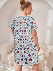 Women's Plus Flag & Star Print Independence Loungewear Dress