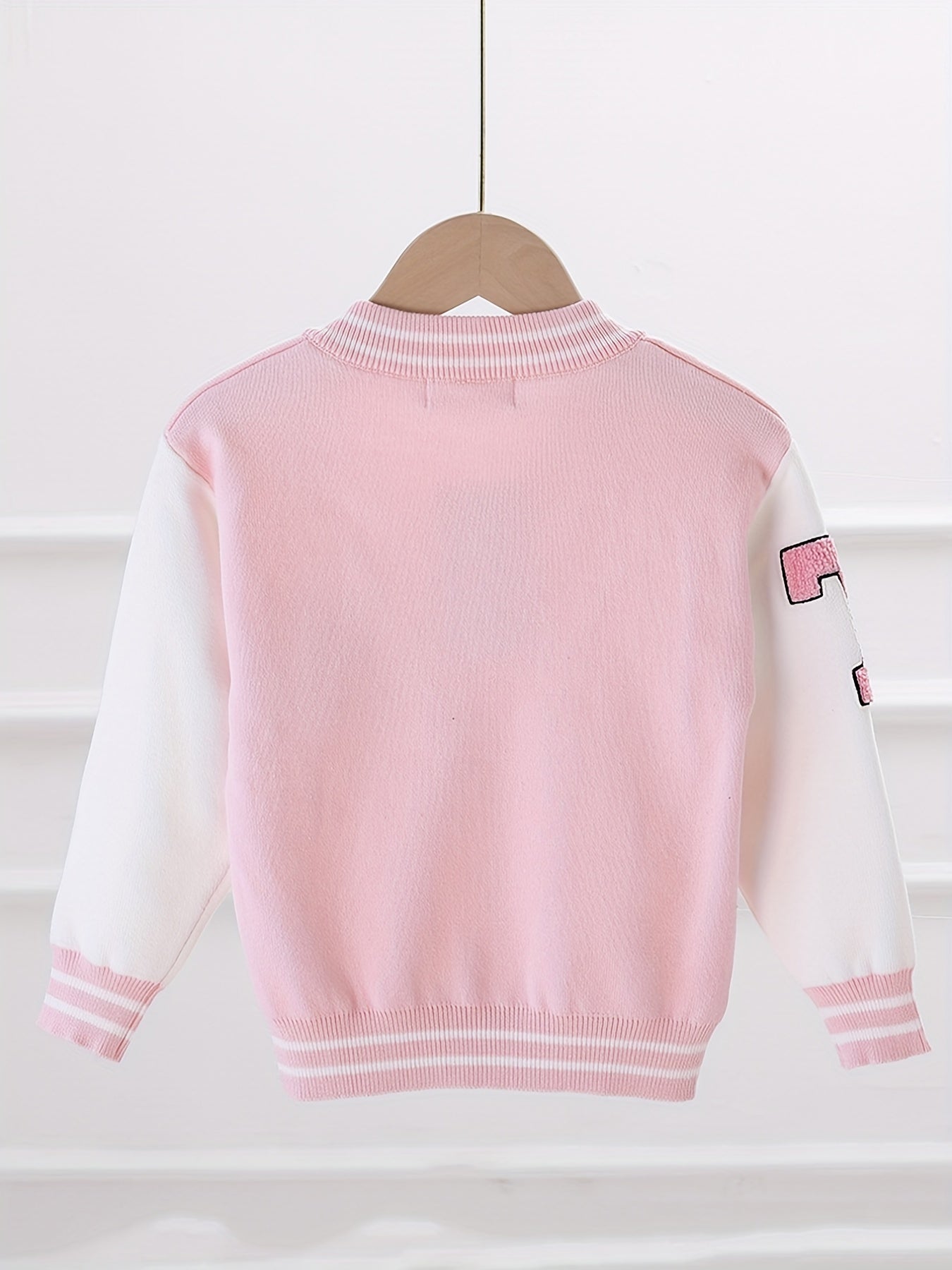 Girls' Block Embroidery Knitted Varsity Jacket