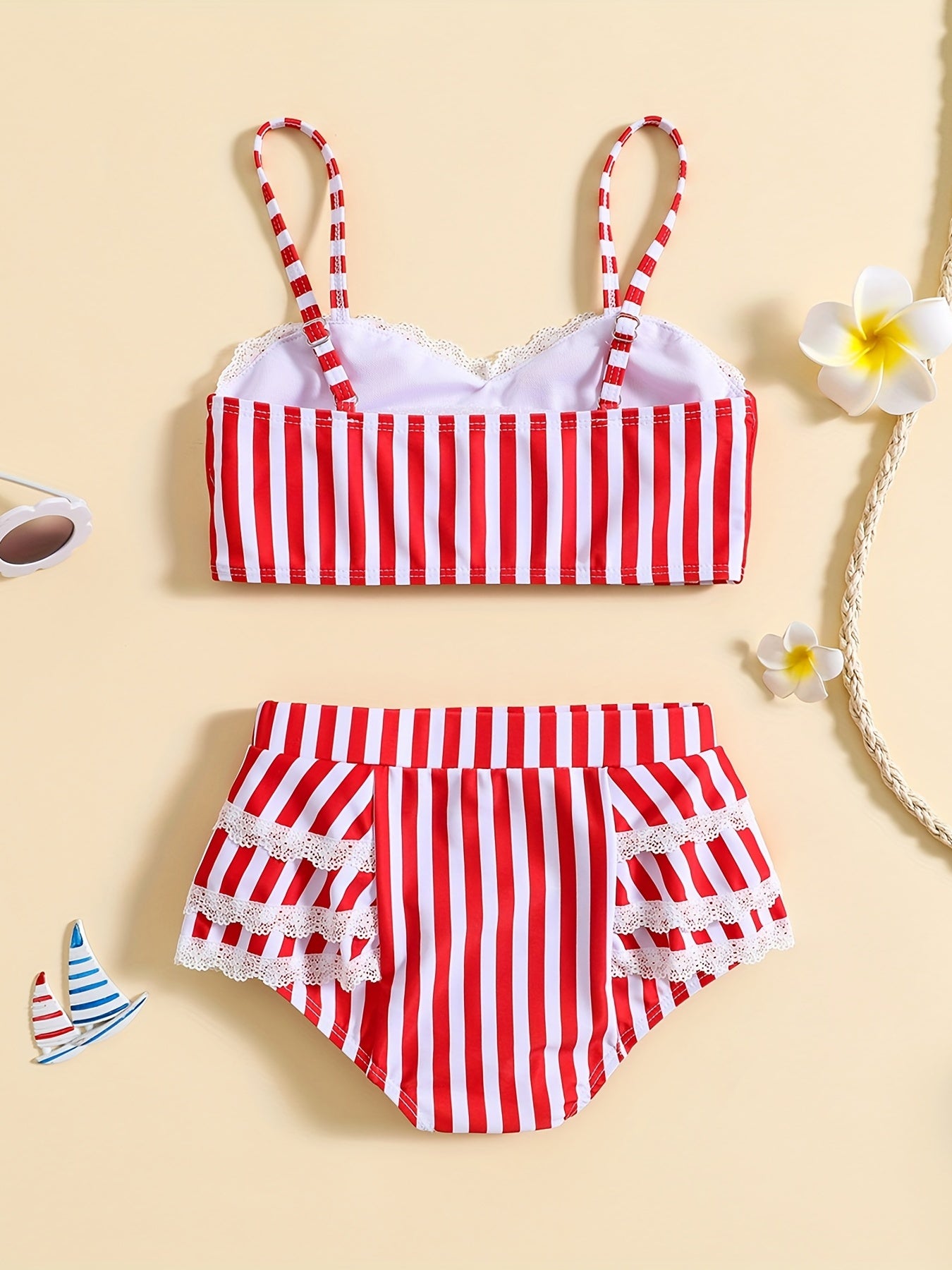 Girls Striped Cami Top & Mid Stretch Shorts Bikini Tankini Swimsuit Set