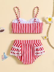 Girls Striped Cami Top & Mid Stretch Shorts Bikini Tankini Swimsuit Set
