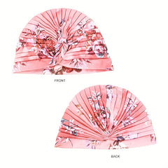 Rainbow Print Knot Turban Cap Pleated Hijab Chemo Hat Elastic Beanie Bonnet