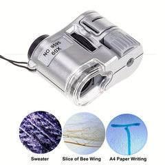 60X Portable Mini Microscope LED UV Light Banknote Jewelry Antique ID