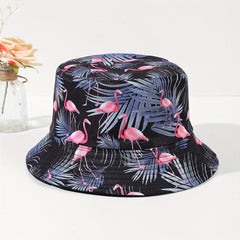 Flamingo Print Double Sided Bucket Hat Sun Protection Hat