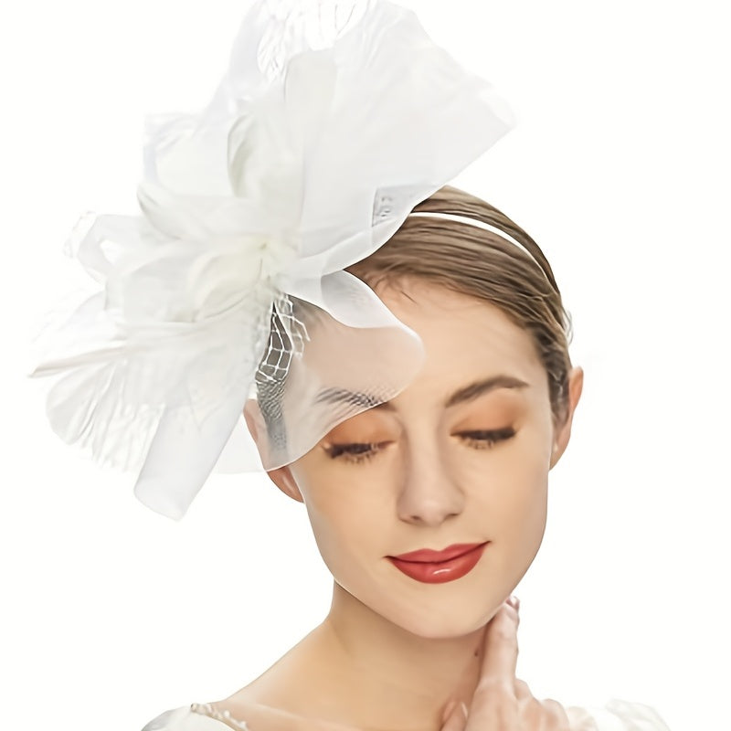 Mesh Flower Feather Head Hoop for Tea Party Horse Race