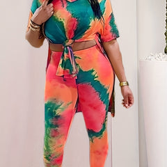 Tie Dye V Neck Top & Leggings Set