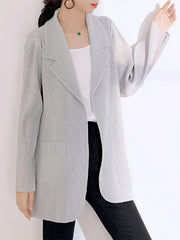 Stripe Textured Open Front Blazer for Women