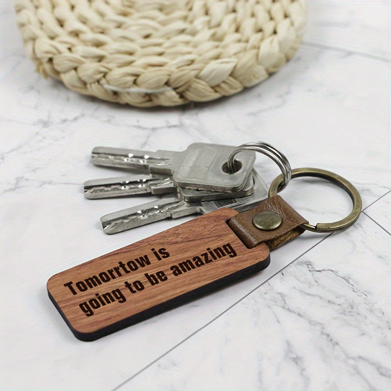 Rosewood Wooden Keychain With Inspirational Hints Retro Key Chain Keyring