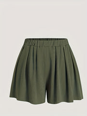 Solid Ribbed Elastic High Rise Casual Shorts