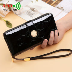 Patent Leather Long Wallet for Women with Zipper Closure