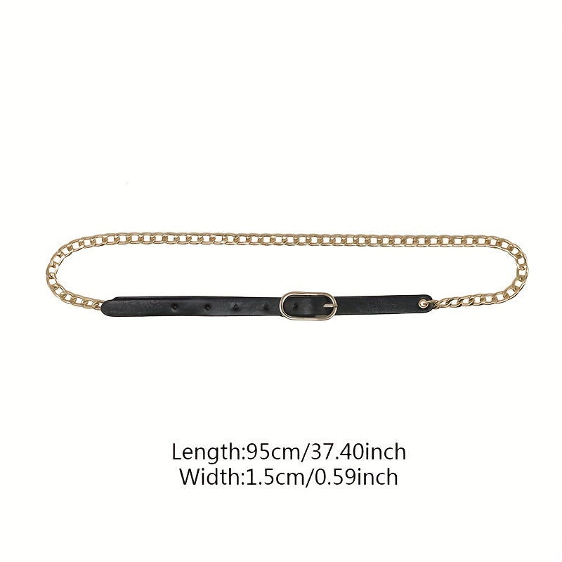Stylish Oval Buckle Chain Belt PU Leather Thin Belt for Women