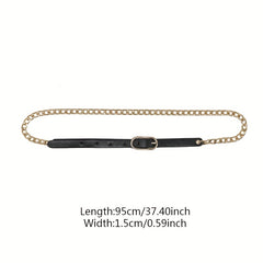 Stylish Oval Buckle Chain Belt PU Leather Thin Belt for Women