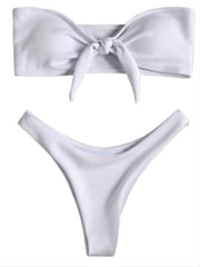 Bow Tie Front 2-Piece Swimsuit Textured Knit