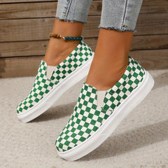 Women's Checkboard Pattern Flat Slip On Canvas Shoes