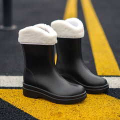 Women's Waterproof Rain Boots Winter Warm Plush Rubber Shoes