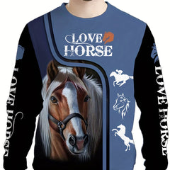 Love Horse Graphic Men's Pullover Sweatshirt Long Sleeve Crew Neck