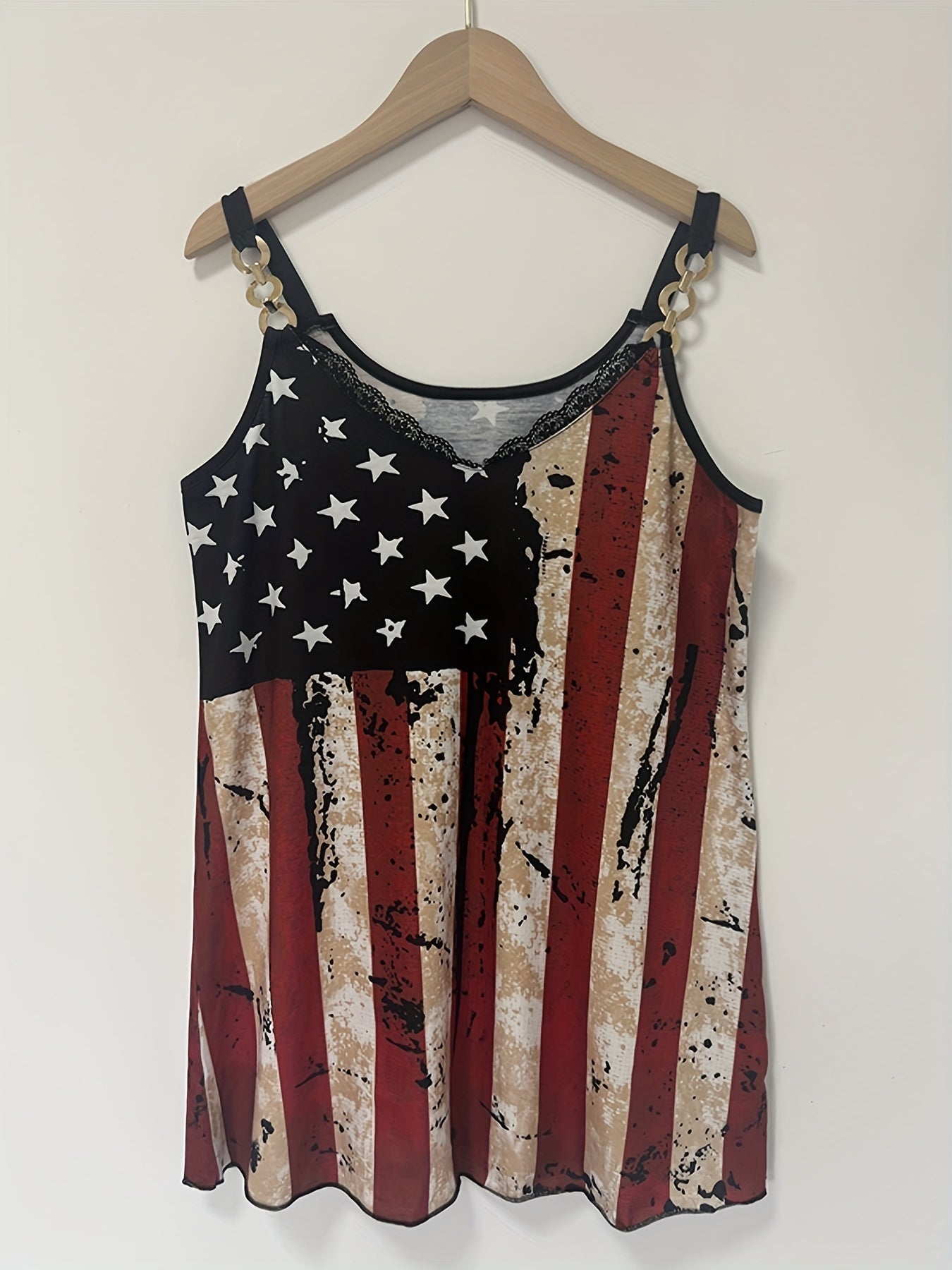American Flag Print Cami Top Vintage V Neck Sleeveless Top