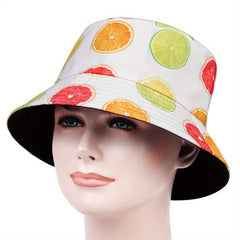 Reversible Lemon Print Bucket Casual Basin Hat