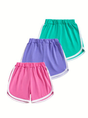 3pc Girls' Casual Active Track Shorts Elastic Waist Comfy Shorts