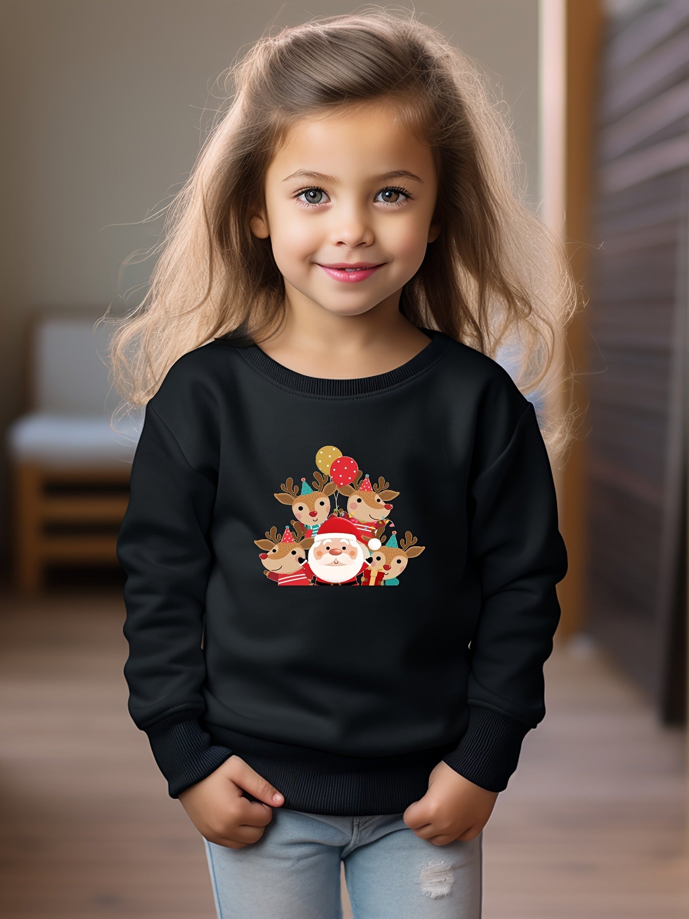 Reindeer & Santa Crew Sweatshirt for Toddlers