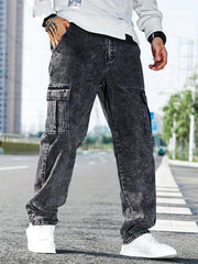 Men's Loose Fit Flap Pocket Jeans - Street Style Cargo Jeans