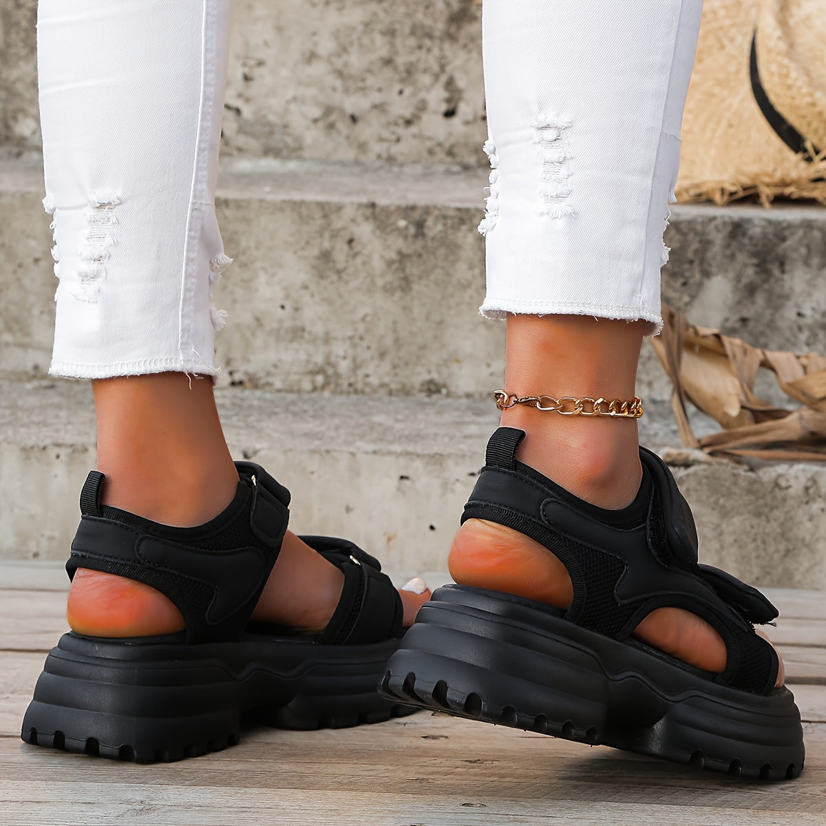 Women's Solid Heighten Sports Sandals Hook & Loop Fastener Slippers