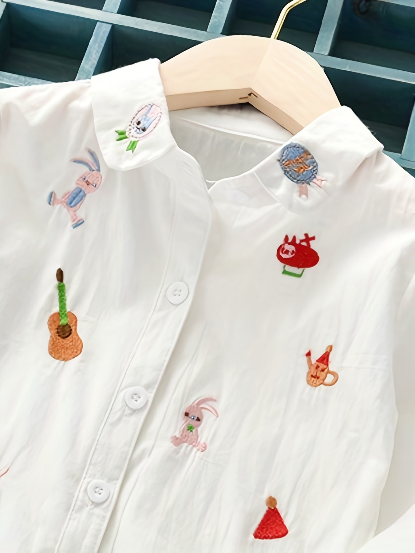 Girl s Cartoon Embroidered Collared Shirt Top For Autumn Outfit