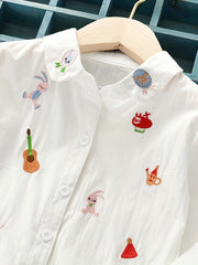 Girl s Cartoon Embroidered Collared Shirt Top For Autumn Outfit